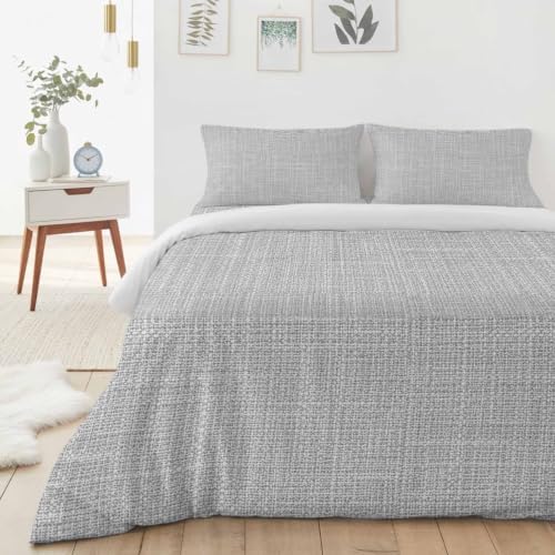 Light Gray Linen Texture California King Duvet Cover Set - 4 Pcs