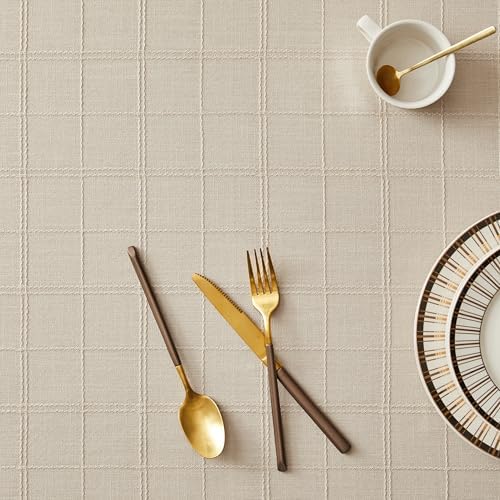 ZeeMart Linen Checked Square Table Cloth 60x60 Inch Neutral Beige