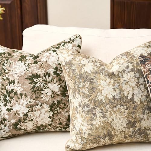 Yangest Neutral Floral Pillow Cover 20 x 20 Inches, Vintage Chenille