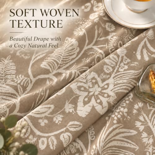 VOGOL Linen Textured Floral Grommet Curtains, W52 x L84, 2 Panels