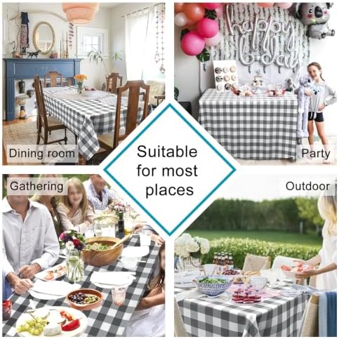 Hiasan Checkered Square Tablecloth 70 x 70 Inch, Grey and White