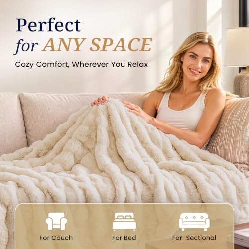 puredown® Faux Rabbit Fur Bubble Throw Blanket for Couch, 50"x70"