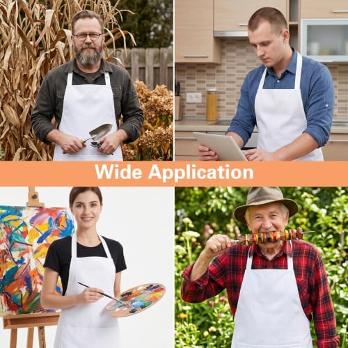 15 Pcs White Aprons with Pockets, Adult Bib Aprons Bulk Machine