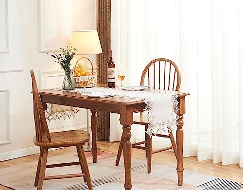 Natural Neutral Earth Tones Beige Lace Linen Table Runner 72 inches