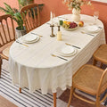 Beige Farmhouse Oval Tablecloth, 55×102 Inch Striped Linen Table Cloth