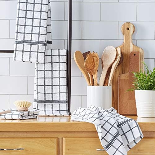 DII Basic Terry Collection Windowpane Dishtowel Set, 16x26, Mineral
