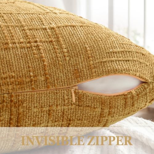Pallene Mustard Yellow Textured Chenille Throw Pillow Covers 20x20 Set