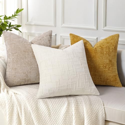 decorUhome Textured Chenille Throw Pillow Covers 20x20 Set of 2 Yellow