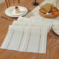 Niviy Beige Boho Cotton Linen Table Runner, Farmhouse Woven Table