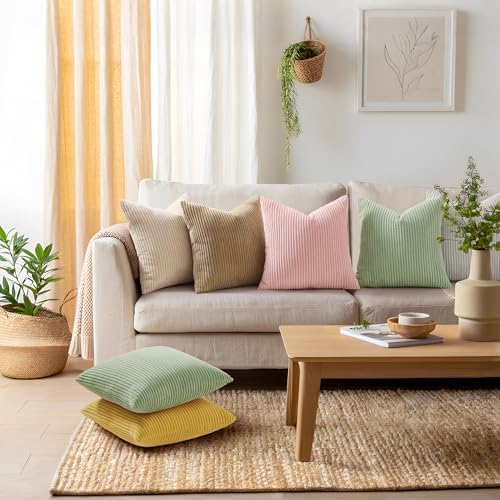 Mecatny Corduroy Decorative Throw Pillow Covers 22x22 Set of 2 Sage