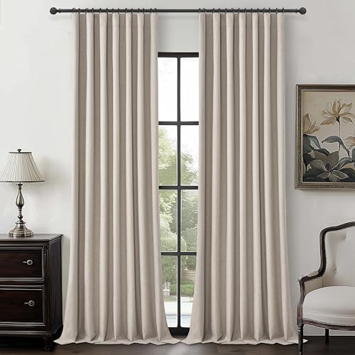 Grey Flax Extra Long Curtains 120 inch Length 2 Panels Set, Hook