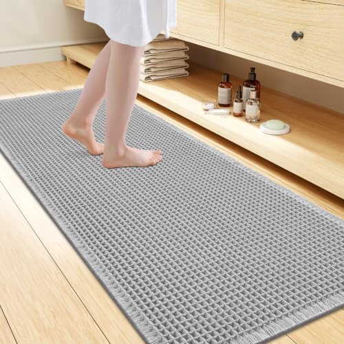 Smiry Waffle Bath Mat 60X24, Extra Soft Absorbent Bathroom Rugs, Light
