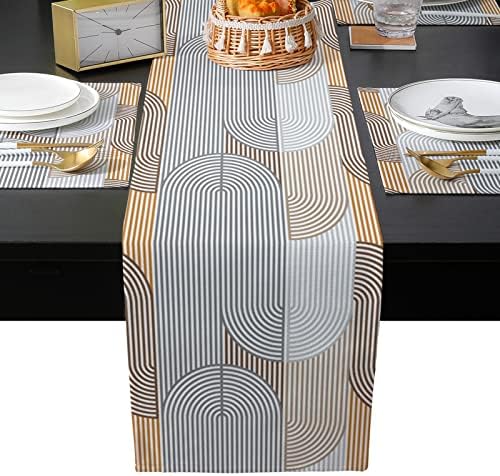 Geometric Table Mats Set of 4 With Table Runner 90 Inches Long,Cotton