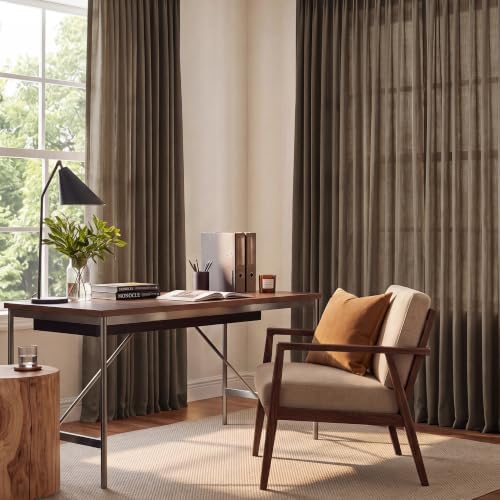 NICETOWN Coffee Brown Pinch Pleated Thick Linen Curtains, W40xL96, 2