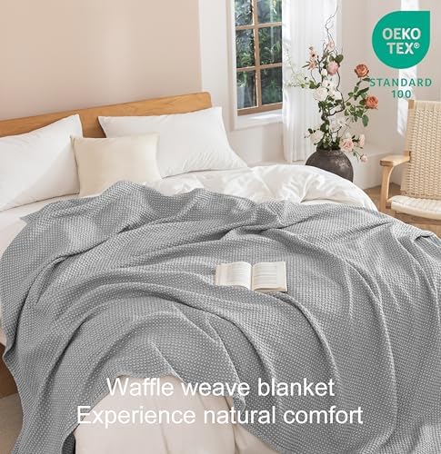 Talasily 100% Cotton Waffle Blanket Queen Size,Stone Washed Bed