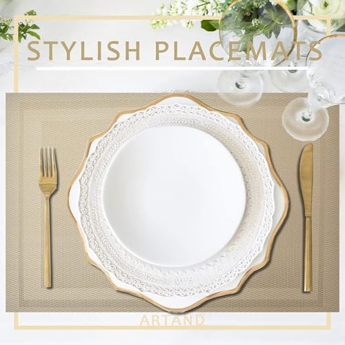 DACHUI Placemats Set of 4, Linen Look Woven, Washable Place Mats