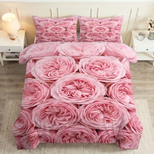 King Duvet Cover Set Soft Microfiber Valentine's Day Roses