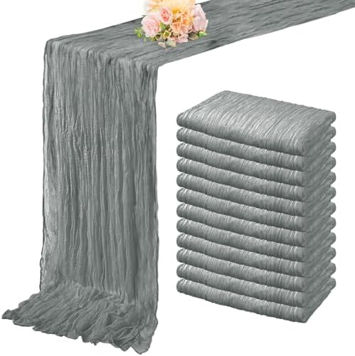 12 Pack Gray 10FT Cheesecloth Table Runner Rustic Gauze Fabric Cheese