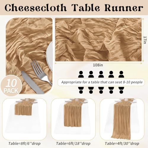 10 Pack Nude Cheesecloth Table Runner 17x108 Inch Boho Semi Sheer