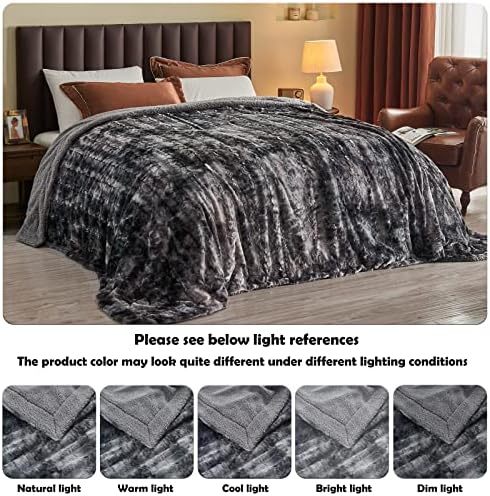 NEWCOSPLAY Faux Fur Sherpa Twin Blanket for Couch, Grey, 60"x80"