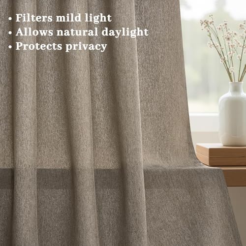96 Inches Length Pinch Pleated Linen Curtains 2 Panels Burlywood