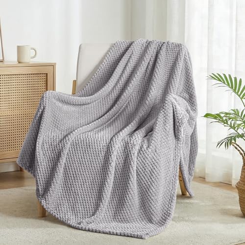 Exclusivo Mezcla Soft Waffle Fleece Bed Blanket King Size, Light Gray