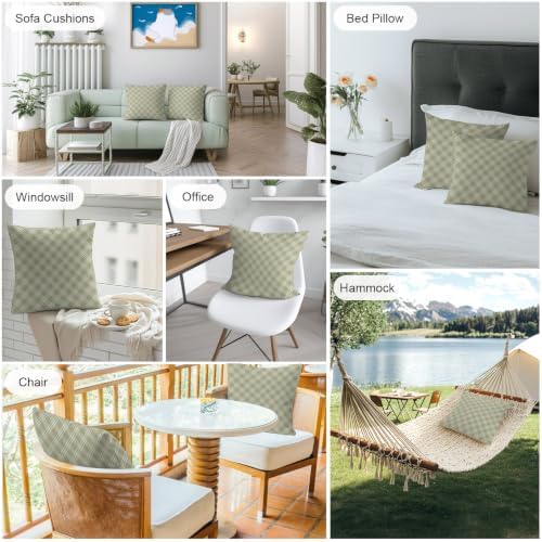 Sage Green Tartan Outdoor Pillow Covers Waterproof, All Weather