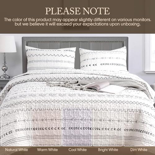 DURLENGEN 3Pcs Quilt Set King Size White,Soft Microfiber Lightweight