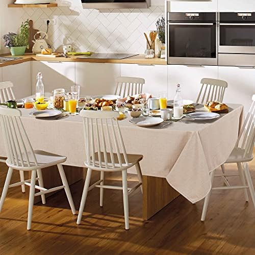 Fitable Linen Textured Tablecloth Washable Fabric Rectangle Table