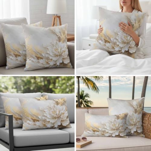 White Floral Lumbar Pillow Covers 12 x 20 Inch Pillow Covers Set of 2