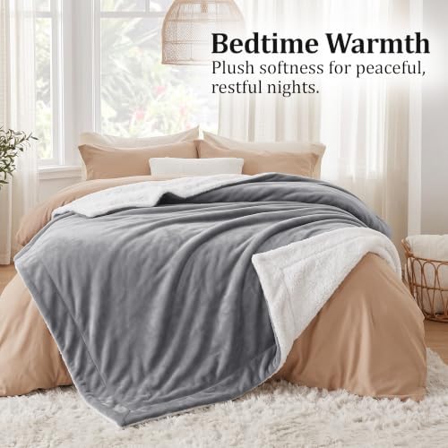 IR Imperial Rooms Twin Sherpa Blanket 60x80 Guest Bedroom Silver Grey
