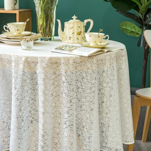GLORY SEASON Lace Tablecloth Leaf Pattern Warp Knitting Fabric Solid