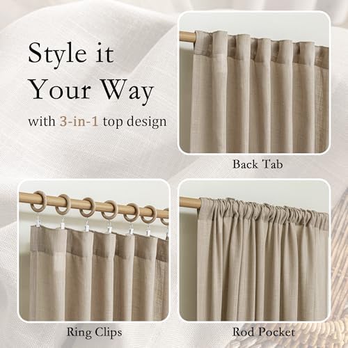 MYSKY HOME Taupe Curtains 96 Inches Long for Living Room Sliding Glass