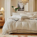 Textured Leaf Duvet Cover Set Queen, Fringe Trim Bedding Set Khaki