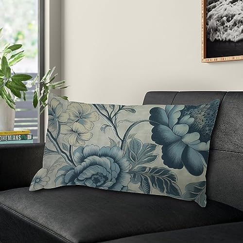 Asian Style Pillow Cover Spa On Flax Blue Chinoiserie Pillowcase