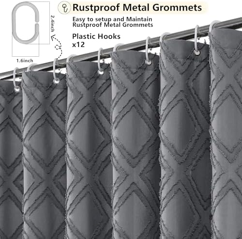 OWENIE Grey Shower Curtain Set, Jacquard Geometric Textured Fabric