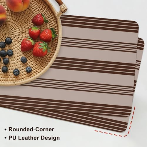 Brown and Beige Stripe Leather Placemats Set of 6,12x18 Inch,Modern