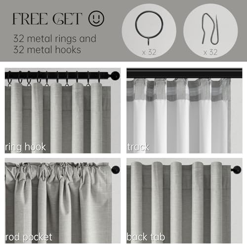 Topfinel Frost Grey Linen Curtains 84 Inches Long 2 Panels Set for