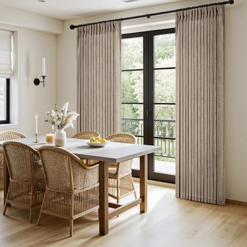 MIULEE Pinch Pleated Thick Linen Curtains 108 Inches 2 Panels Grey