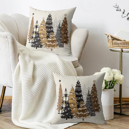 Christmas Pillow Covers 22x22 Inch Set of 2 Black Brown Xmas Tree