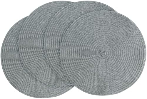 Floroom 15 Inch Round Braided Placemats Set of 4, Washable Heat