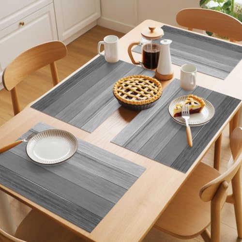 Grey Wooden Grain Placemats Set of 6 Vintage Grey Farmhouse Rustic