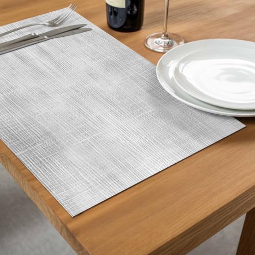 Slate Gray Placemats Set of 6, Washable PVC Kitchen Table Mats Place
