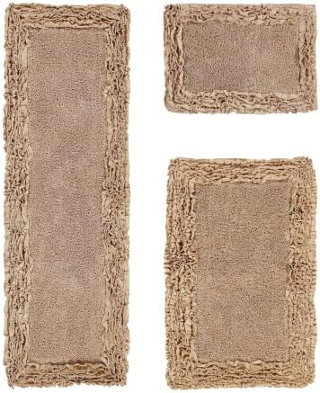 TRP Farmhouse Accent Cotton Bathroom Rugs Sets 3 Piece - Beige