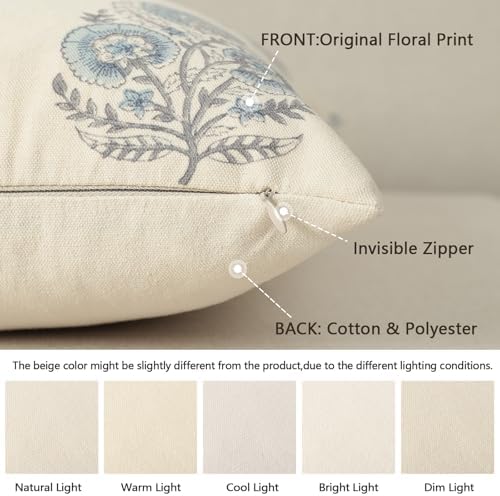 YCOLL Vintage Floral Print Pillow Covers 22x22 Set of 2 Patterned
