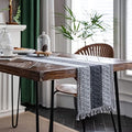 Hsvanyr Grey Farmhouse Long Macrame Tablecloth Runner Cotton Linen