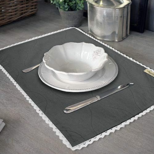 Gray Solid Home Decor Everyday Washable Lace Placemats with Napkins