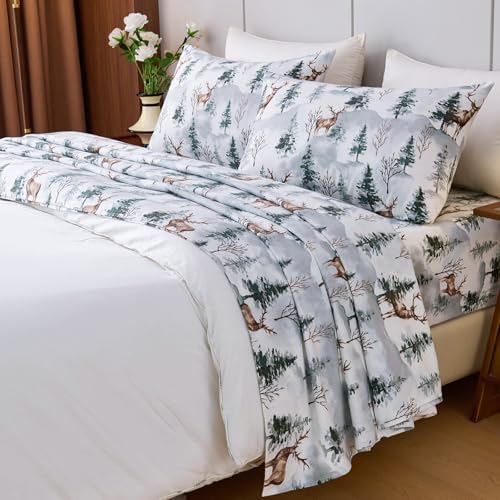 King Printed Flannel Sheet Set, 100% Cotton, 16" Deep, 4-Piece