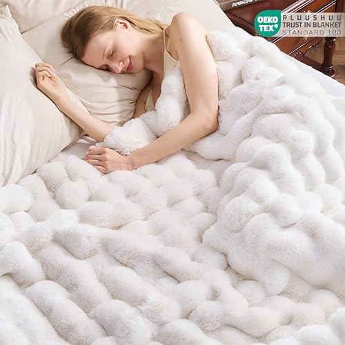 Faux Fur Throw Blanket for Couch, Fluffy Fuzzy Plush Bubble Blanket