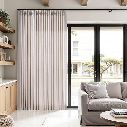 Joywell Extra Long Linen Pinch Pleated Curtains 120 Inches Light Beige